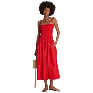Madewell Poplin Smocked Dress in Red M